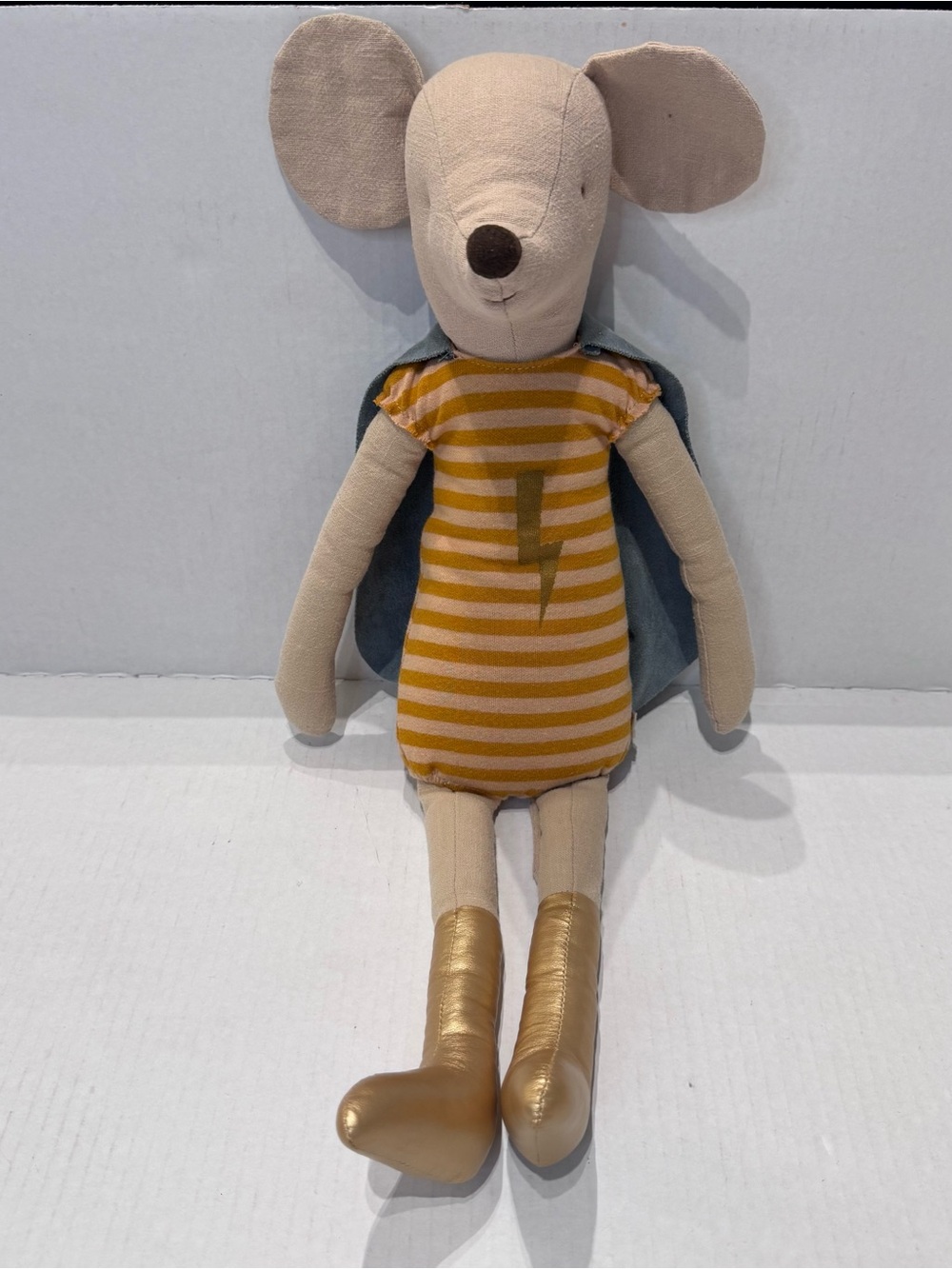 Maileg Super Hero Mouse Girl Retired Maxi 19" No Blue Mask Soft Toy Plush Doll